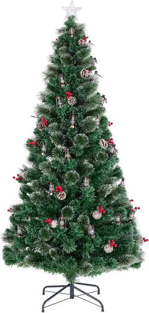 SlickBlue Artificial Christmas Tree with Red Berries and Kerosene Lamp Accents
