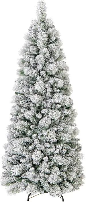 SlickBlue Flocked Christmas Tree with Pine Needles and LED Lights