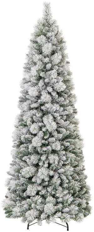 SlickBlue Pre-Lit Flocked Pine Needle Christmas Tree with Soft LED Lights