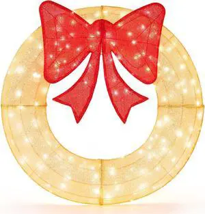 SlickBlue Pre-Lit Lighted Christmas Mesh Wreath with Large Bow and 200 LED Bulbs