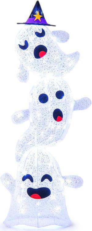 SlickBlue Lighted Standing Halloween Decoration Stacked Ghosts with 120 LED Lights