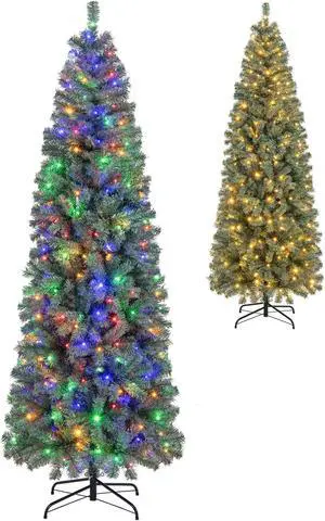 SlickBlue Slim Blue Christmas Tree with Built-In Lights and 9 Light Settings