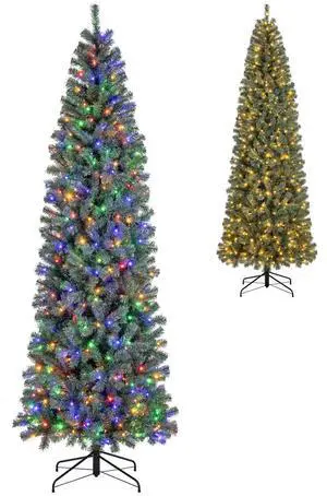 SlickBlue Pre-Lit Slim Blue Artificial Christmas Tree with 9 Lighting Modes