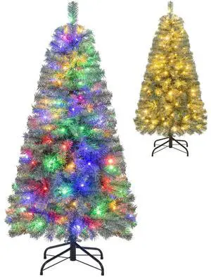SlickBlue Pre-Lit Blue Artificial Christmas Tree Slim with 9 Lighting Modes-4.5 ft