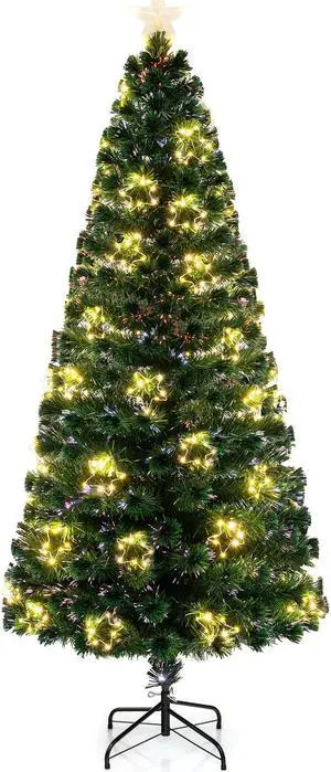 SlickBlue Pre-Lit Artificial Xmas Tree with Top Star and Branch Tips-7 FT