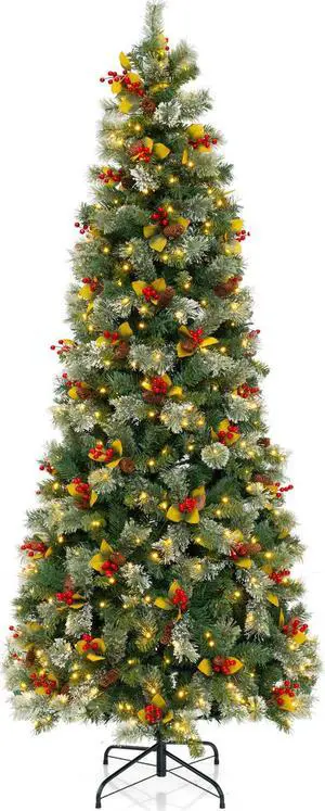 SlickBlue 7.5 FT Pre-Lit Artificial Christmas Tree with 1096 PVC and Pine Needles-L
