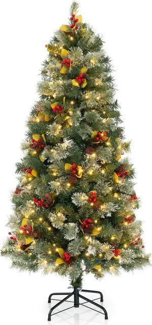 SlickBlue 5 FT Pre-Lit Artificial Christmas Tree with 453 PVC and Pine Needles-S