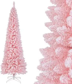 SlickBlue Snow Flocked 8 FT Artificial Pink Xmas Tree with 1000 Branch Tips