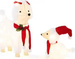 SlickBlue Pre-lit Mama and Baby Poodle Dogs with 60 Warm White LED Lights