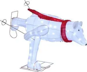 SlickBlue 4.5 Feet Christmas Skiing Polar Bear with LED Lights and Ground Stakes