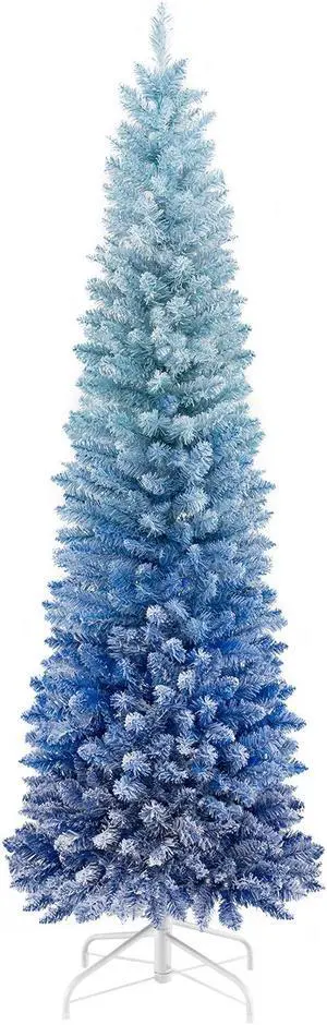 SlickBlue 6 Feet Blue Gradient Snow Flocked Artificial Christmas Tree-Blue