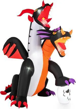 SlickBlue 8 Feet Inflatable Twin-Headed Dragon Decoration with Lights