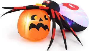 SlickBlue 4.9 x 4.6 Feet Inflatable Spider with Pumpkin and Rotating Light