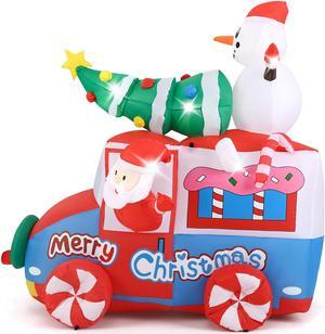 SlickBlue 6 ft Christmas Inflatable Santa on Car Blow up Festive Vehicle with Santa Clause