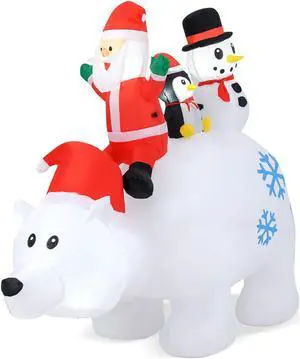 SlickBlue 6 Ft Christmas Inflatable with Lights Animated Santa Penguin and Snowman