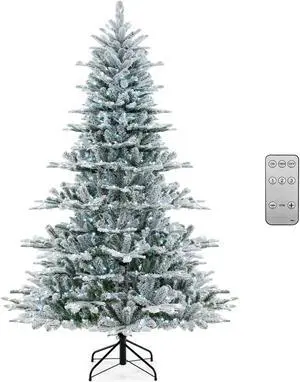 SlickBlue 7 Feet Snow Flocked Artificial Christmas Tree with Cool White LED Lights