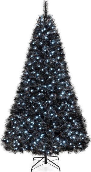 SlickBlue 8 Feet Black Artificial Halloween Christmas Tree with PVC Branch Tips and 450 Cool White LED Lights-L