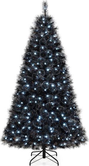 SlickBlue 7 Feet Black Artificial Halloween Christmas Tree with PVC Branch Tips and 320 Cool White LED Lights-M