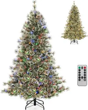 SlickBlue Artificial Christmas Tree Pre-Lit Hinged Holiday Tree with 360° Quick Power Connector-6 ft