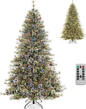 SlickBlue Artificial Christmas Tree Pre-Lit Hinged Holiday Tree with 360° Quick Power Connector-7.5ft