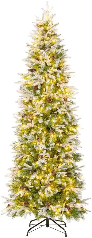 SlickBlue Pre-Lit Artificial Christmas Tree Snow Flocked Hinged-7.5 Feet