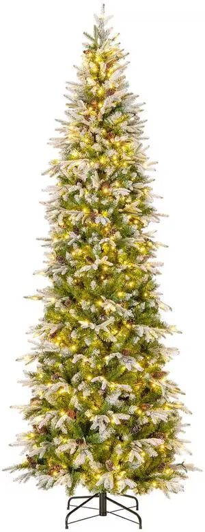 SlickBlue 9 Feet Pre-Lit Artificial Christmas Tree Snow Flocked Hinged-9 FT