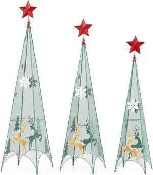 SlickBlue 3/3.5/4 Feet Set of 3 Tower Shaped Christmas Trees with Removable Star Toppers