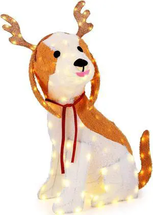 SlickBlue Lighted Christmas Dog with LED Lights Ground Stakes and Cable Tiers