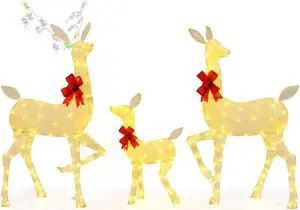 SlickBlue 3 Pieces Lighted Family Deer Set with LED Lights and RGB Flashing Lights