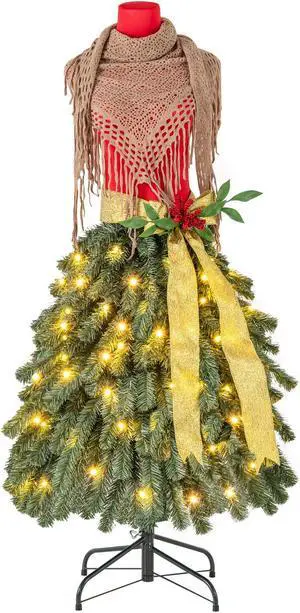 SlickBlue Pre-lit Mannequin Artificial Christmas Tree Dress Form Xmas Tree