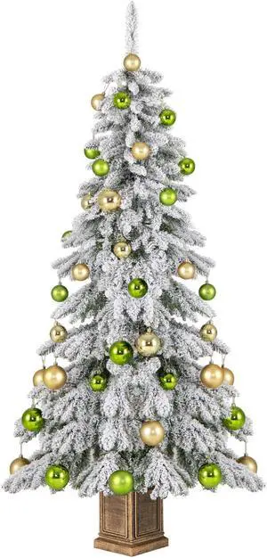 SlickBlue Artificial Xmas Tree with 589 Flocked Branch Tips and 48 Xmas Balls