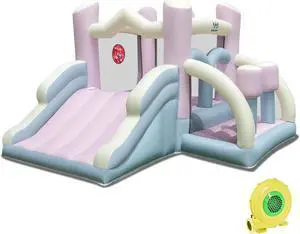 SlickBlue Kids Bounce House with Slide and 2 Boxing Columns for Party with 480W Blower