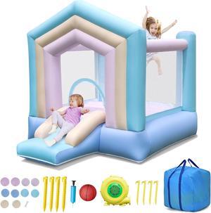 SlickBlue Kids Bounce House with Slide and Basketball Rim Bouncy Castle for Party with 480W Blower