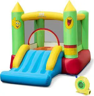 SlickBlue Inflatable Bounce House Kids Blow-up Bouncer with Slide with 480W Blower