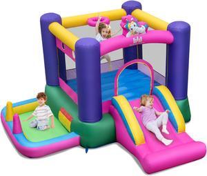 SlickBlue 6-in-1 Bouncy Castle Inflatable Bounce House with Slide and Ball Pit with 480W Blower