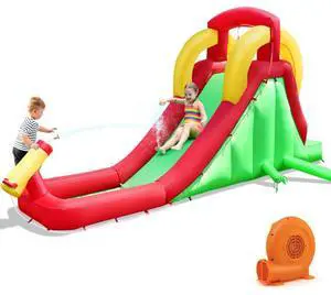 SlickBlue Inflatable Water Slide Bounce House with Climbing Wall and Jumper with 380W Blower