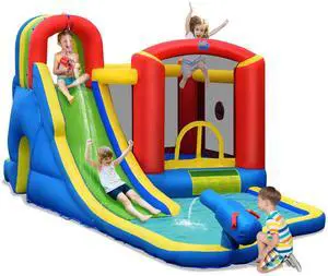 SlickBlue Inflatable Kid Bounce House Slide Climbing Splash Park Pool Jumping Castle Without Blower