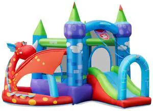 SlickBlue Kids Inflatable Bounce House Dragon Jumping Slide Bouncer Castle with 740W Blower