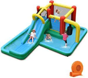 SlickBlue Inflatable Water Slide with Splash Pool Water Park and 680W Blower