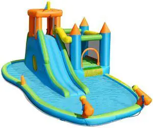 SlickBlue Inflatable Water Slide with Bounce House and Splash Pool without Blower for Kids