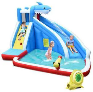 SlickBlue 4-in-1 Inflatable Water Slide Park with Long Slide and 735W Blower