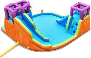 SlickBlue 6-in-1 Inflatable Dual Water Slide Bounce House Without Blower