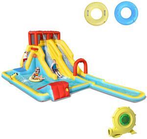 SlickBlue Inflatable Dual Slide Water Park Climbing Bouncer with 735W Air Blower