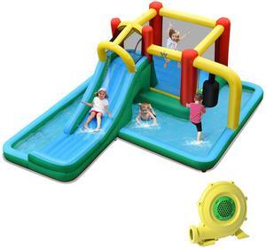 SlickBlue Inflatable Water Slide Climbing Bounce House with Tunnel and 735W Blower