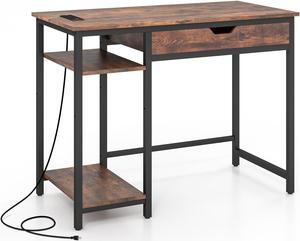 SlickBlue Computer Desk with Charging Station and Drawer & Adjustable Shelf-Rustic Brown