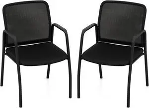 SlickBlue Waiting Room Chair Set of 2 Office Guest Chairs with Ergonomic Mesh Backrest-Black