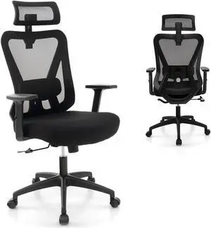 SlickBlue Mesh Ergonomic Office Chair Adjustable Swivel Task Chair with Rocking Backrest-Black