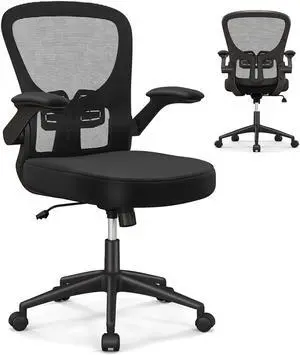 SlickBlue Adjustable Swivel Mesh Task Office Chair with Flip-Up Armrests-Black