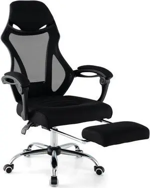 SlickBlue Ergonomic Mesh Office Chair with Footrest and Tilting Backrest-Black