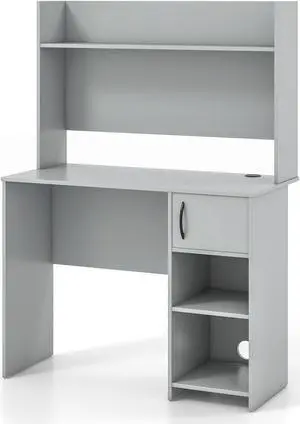 SlickBlue Home Office Desk with Raised Display Shelf and 2 Open Shelves-Gray
